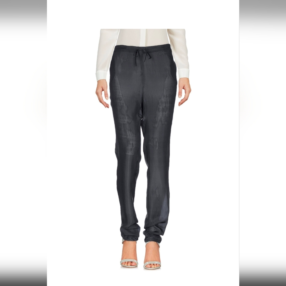Emporio Armani Steel Grey Drawstring Silk Pants